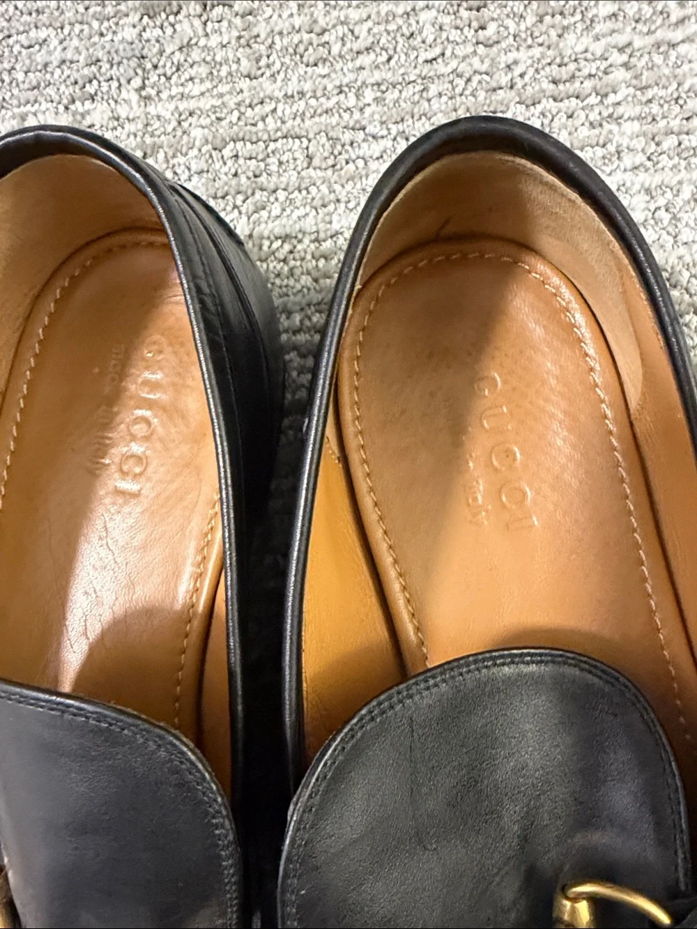 Gucci Black Leather Horsebit Slip-On Loafers